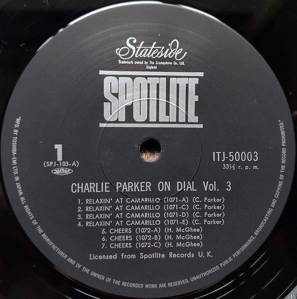Charlie Parker - Charlie Parker On Dial Volume 3 (Vinyl, LP, Compilation, Reissue, Mono) Very Good Plus (VG+) / Very Good (VG)