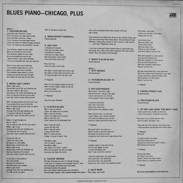 Various - Blues Piano - Chicago, Plus (Vinyl, LP, Compilation, Mono) Very Good Plus (VG+) / Very Good Plus (VG+)