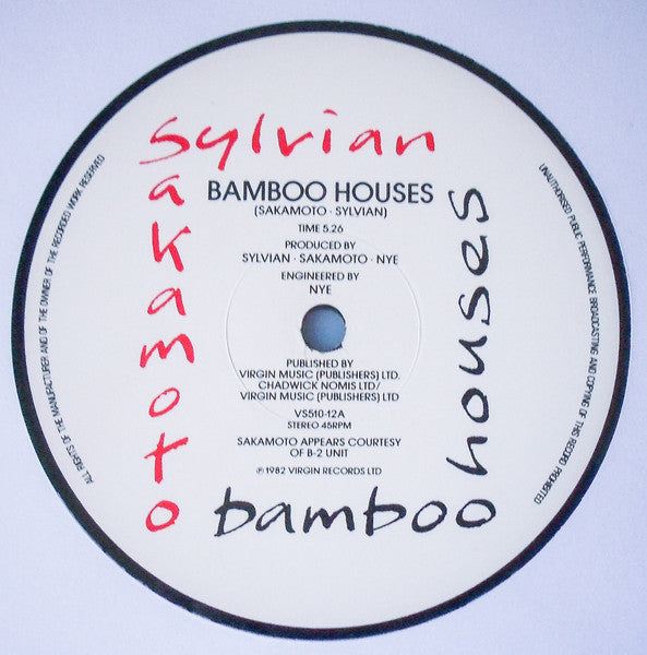 Ryuichi Sakamoto & David Sylvian - Bamboo Houses ∙ Bamboo Music (Vinyl, 12", 45 RPM, Single) Very Good (VG) / Very Good (VG)