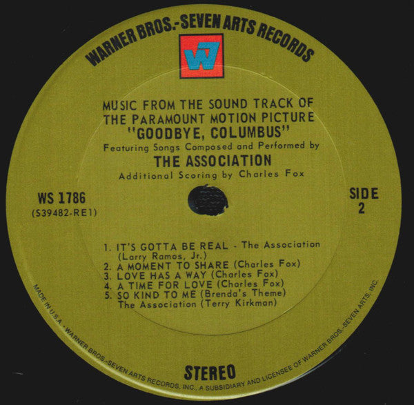 The Association (2) - Music From The Sound Track Of The Paramount Motion Picture "Goodbye, Columbus" (Vinyl, LP, Album, Stereo) Good Plus (G+) / Fair (F)