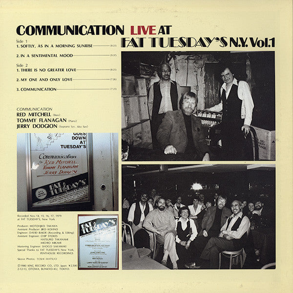 Communication (4) - Live At Fat Tuesday's New York Vol.1 (Vinyl, LP) Very Good Plus (VG+) / Good Plus (G+)
