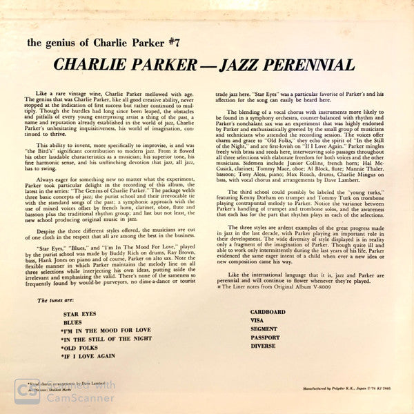 Charlie Parker - Jazz Perennial (Vinyl, LP, Album, Reissue, Mono) Very Good Plus (VG+) / Good Plus (G+)