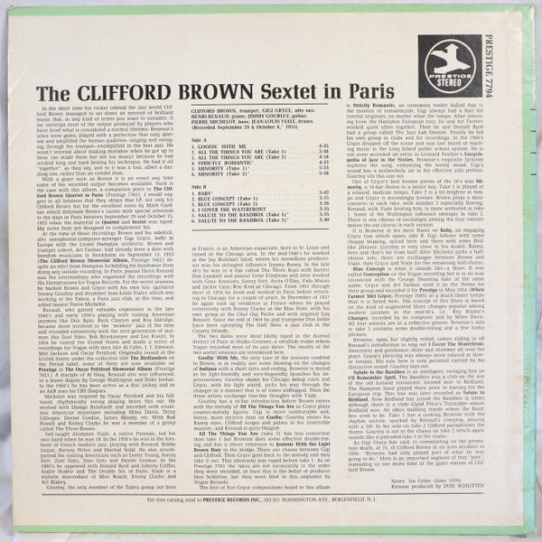 Clifford Brown Sextet - The Clifford Brown Sextet In Paris (Vinyl, LP, Compilation, Reissue, Remastered, Stereo) Very Good Plus (VG+) / Very Good Plus (VG+)