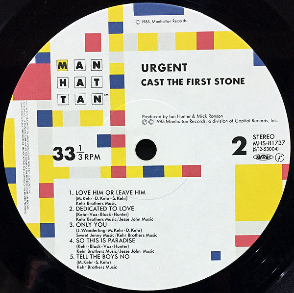 Urgent (2) - Cast The First Stone (Vinyl, LP, Album) Very Good Plus (VG+) / Very Good (VG)