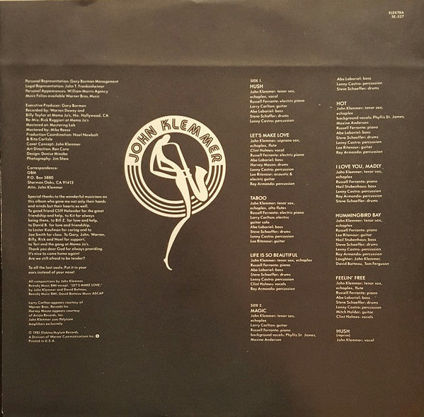 John Klemmer - Hush (Vinyl, LP, Album) Very Good (VG) / Good Plus (G+)