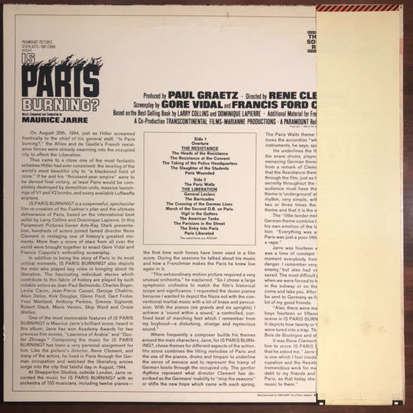 Maurice Jarre - Is Paris Burning? (The Original Sound Track Recording) (Vinyl, LP, Album, Reissue, Stereo) Very Good (VG) / Very Good (VG)