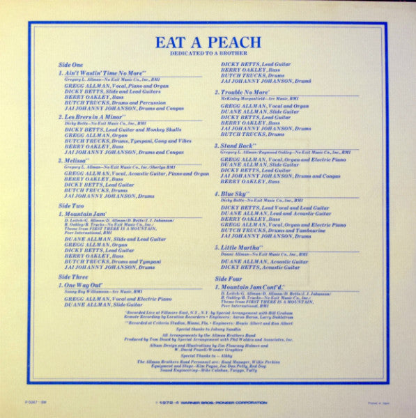 The Allman Brothers Band - Eat A Peach (2xVinyl, LP, Album, Reissue) Very Good Plus (VG+) / Good (G)