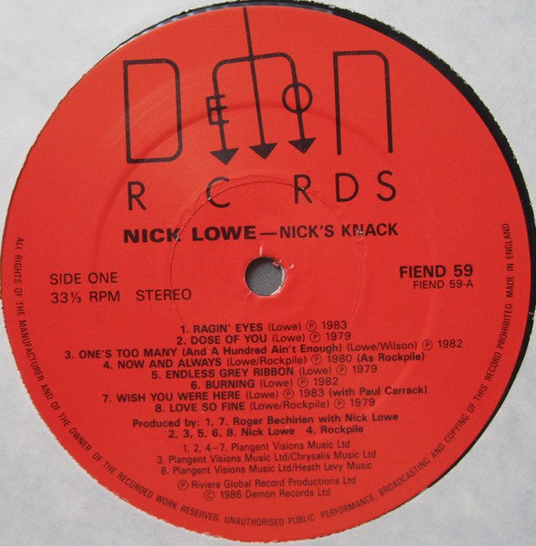 Nick Lowe - Nicks Knack (Vinyl, LP, Compilation) Very Good Plus (VG+) / Very Good Plus (VG+)