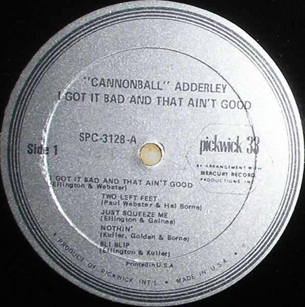 Cannonball Adderley - I Got It Bad And That Ain't Good (Vinyl, LP, Album) Good Plus (G+) / Fair (F)