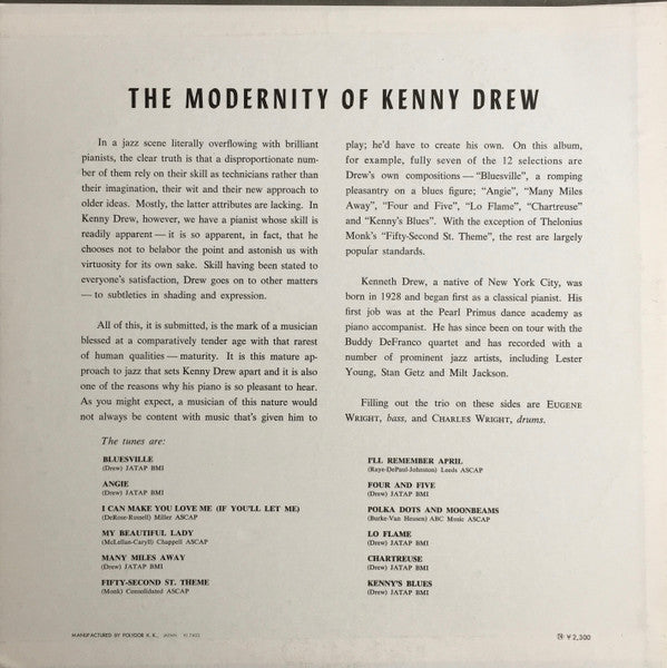 Kenny Drew - The Modernity Of Kenny Drew (Vinyl, LP, Compilation, Reissue, Mono) Very Good Plus (VG+) / Very Good (VG)