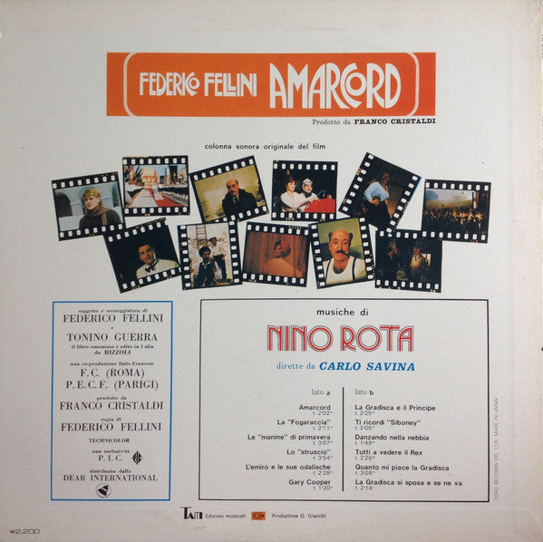 Nino Rota - Amarcord (Vinyl, LP, Stereo) Very Good (VG) / Good Plus (G+)