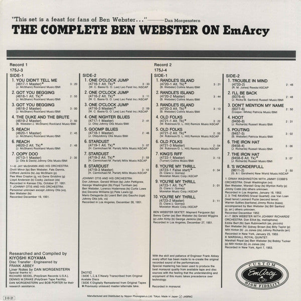 Ben Webster - The Big Tenor: The Complete Ben Webster On EmArcy (Vi...