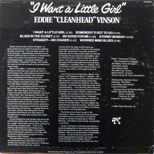 Eddie "Cleanhead" Vinson - I Want A Little Girl (Vinyl, LP, Album, Stereo) Very Good (VG) / Good Plus (G+)