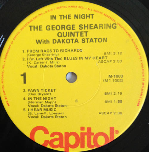 The George Shearing Quintet - In The Night (Vinyl, LP, Album, Reissue, Mono) Very Good Plus (VG+) / Very Good Plus (VG+)