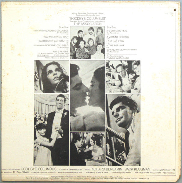 The Association (2) - Music From The Sound Track Of The Paramount Motion Picture "Goodbye, Columbus" (Vinyl, LP, Album, Stereo) Good Plus (G+) / Fair (F)