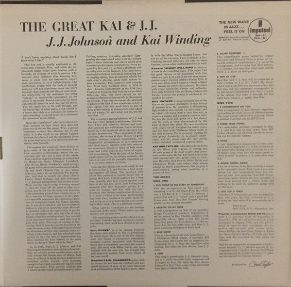 J.J. Johnson - The Great Kai & J. J. (Vinyl, LP, Album, Stereo) Very Good (VG) / Very Good Plus (VG+)