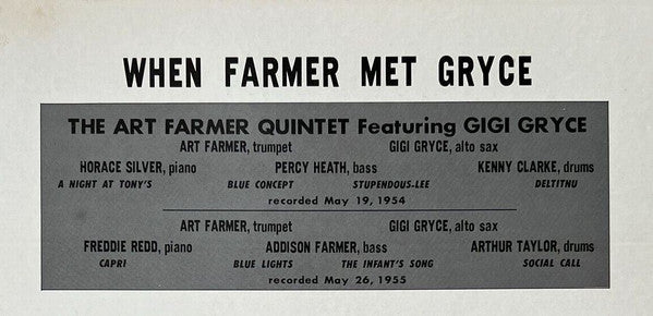 Art Farmer Quintet - When Farmer Met Gryce (Vinyl, LP, Album, Reiss...