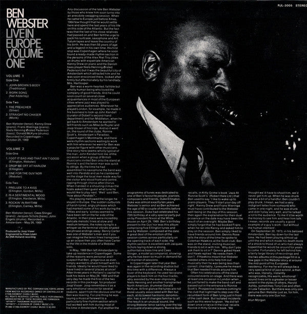 Ben Webster - Live In Europe Volume One (Vinyl, LP, Reissue, Stereo) Very Good Plus (VG+) / Very Good Plus (VG+)