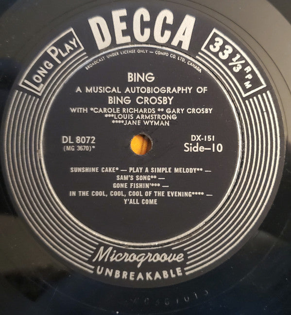 Bing Crosby - Bing: A Musical Autobiography (5xVinyl, Box Set, LP, Compilation, Mono) Very Good Plus (VG+) / Good (G)
