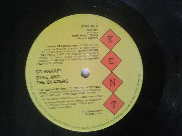 Dyke & The Blazers - So Sharp! (Vinyl, LP, Compilation, Reissue, Stereo, Mono) Very Good Plus (VG+) / Very Good (VG)