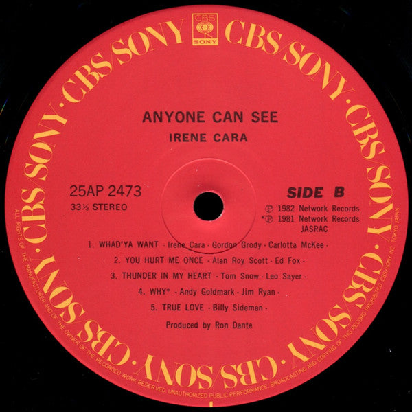 Irene Cara - Anyone Can See (Vinyl, LP, Album) Near Mint (NM or M-) / Very Good Plus (VG+)