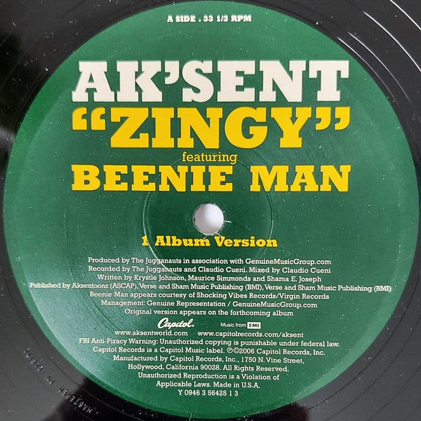 Ak'sent - Zingy (Vinyl, 12") Very Good Plus (VG+) / Very Good (VG)