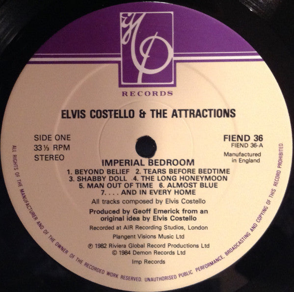 Elvis Costello & The Attractions - Imperial Bedroom (Vinyl, LP, Album, Reissue, Stereo) Very Good (VG) / Good Plus (G+)