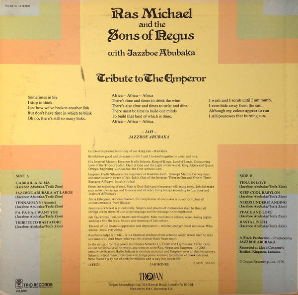 Ras Michael & The Sons Of Negus - Tribute To The Emperor Rastafori (Vinyl, LP, Album, Stereo) Near Mint (NM or M-) / Very Good Plus (VG+)