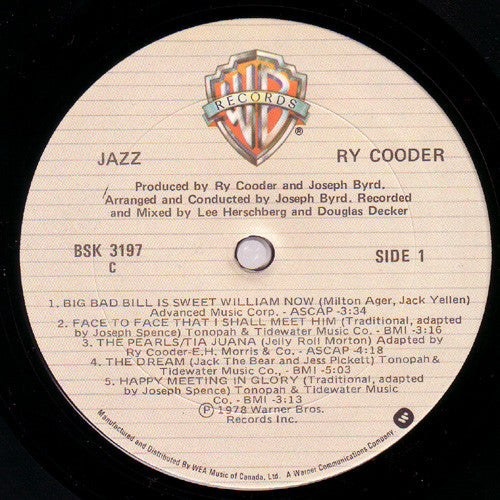 Ry Cooder - Jazz (Vinyl, LP, Album) Very Good Plus (VG+) / Very Good (VG)