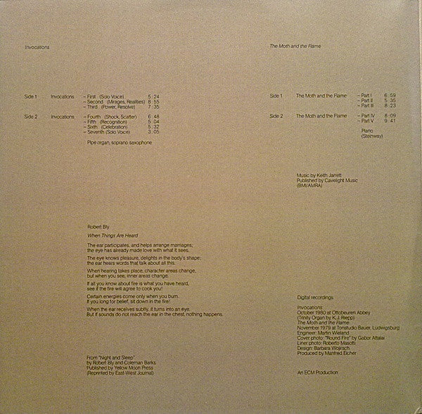 Keith Jarrett - Invocations / The Moth And The Flame (2xVinyl, LP, Album, Stereo) Very Good Plus (VG+) / Good Plus (G+)