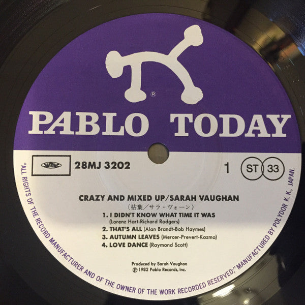 Sarah Vaughan - Crazy And Mixed Up (Vinyl, LP, Album) Very Good (VG) / Very Good Plus (VG+)
