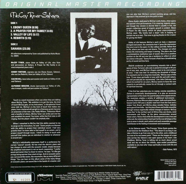 McCoy Tyner - Sahara (Vinyl, LP, Album, Limited Edition, Numbered, Reissue, Special Edition) Very Good Plus (VG+) / Very Good (VG)
