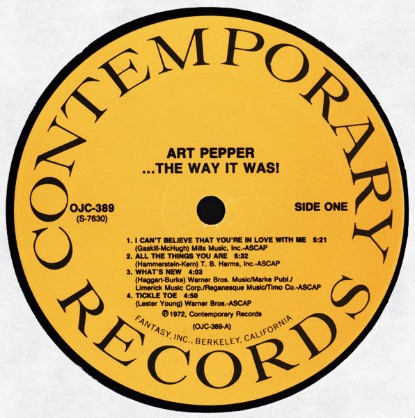 Art Pepper - ...The Way It Was! (Vinyl, LP, Album, Reissue, Remastered) Very Good Plus (VG+) / Very Good Plus (VG+)