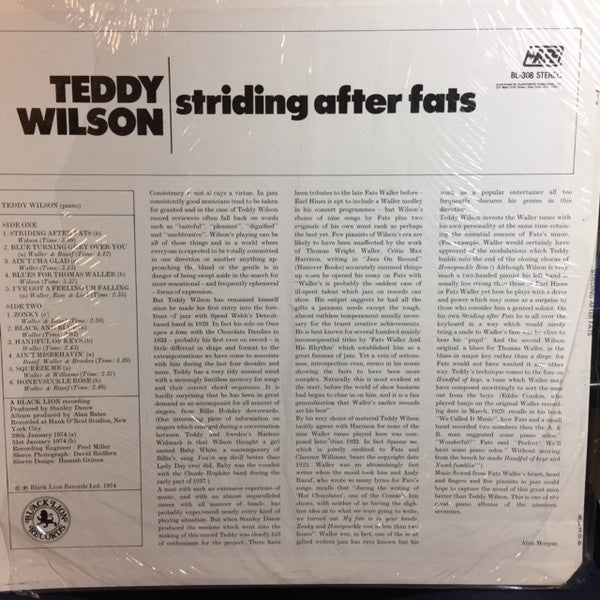Teddy Wilson - Striding After Fats (Vinyl, LP, Album, Repress, Stereo) Very Good (VG) / Very Good (VG)