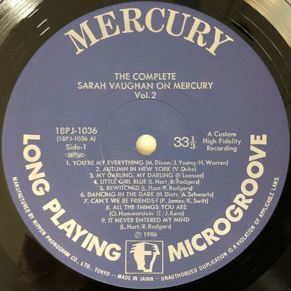 Sarah Vaughan - The Complete Sarah Vaughan On Mercury Vol. 2 - Sings Great American Songs; 1956-1957 (5xVinyl, Box Set, LP, Compilation, Remastered, Stereo) Very Good Plus (VG+) / Very Good (VG)