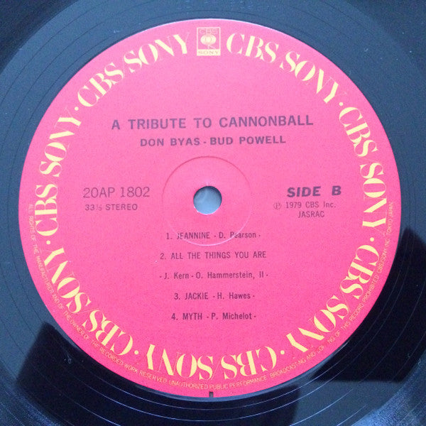 Bud Powell - A Tribute To Cannonball (Vinyl, LP, Album) Very Good Plus (VG+) / Very Good Plus (VG+)