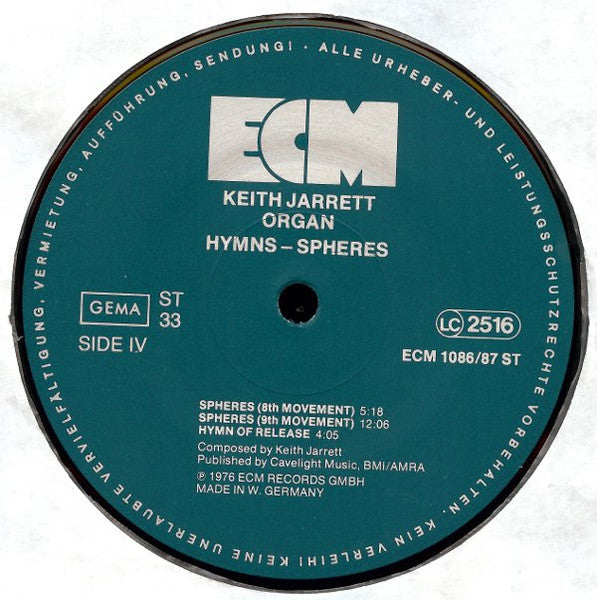 Keith Jarrett - Hymns Spheres (2xVinyl, LP, Album, Reissue, Stereo) Very Good Plus (VG+) / Very Good (VG)