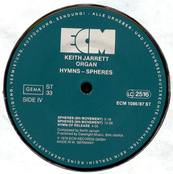 Keith Jarrett - Hymns Spheres (2xVinyl, LP, Album, Reissue, Stereo) Very Good (VG) / Very Good Plus (VG+)
