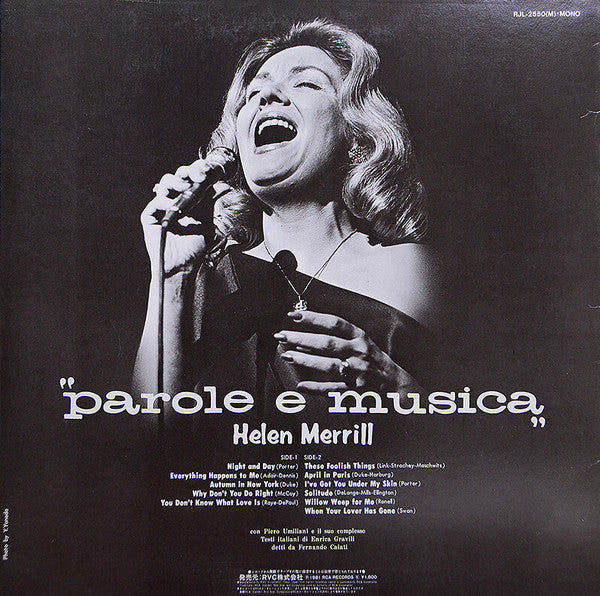 Helen Merrill - Parole E Musica (Vinyl, Mono, LP, Album, Reissue) Very Good Plus (VG+) / Very Good Plus (VG+)