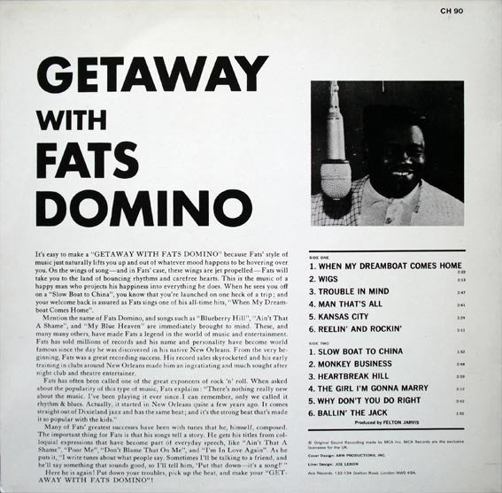 Fats Domino - Getaway With Fats Domino (Vinyl, LP, Stereo) Very Good (VG) / Good Plus (G+)