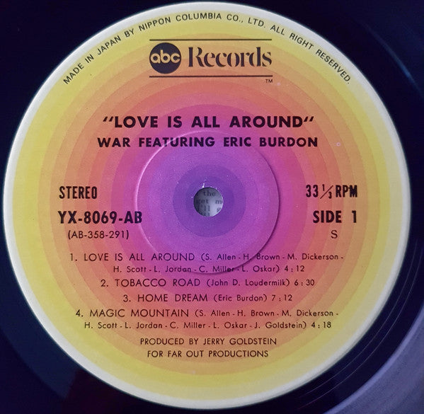 Eric Burdon & War - Love Is All Around (Vinyl, LP, Album) Near Mint (NM or M-) / Very Good (VG)