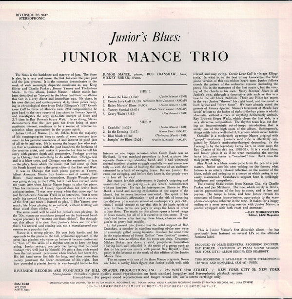 Junior Mance Trio - Junior's Blues (Vinyl, LP, Album, Reissue, Stereo) Very Good (VG) / Very Good (VG)