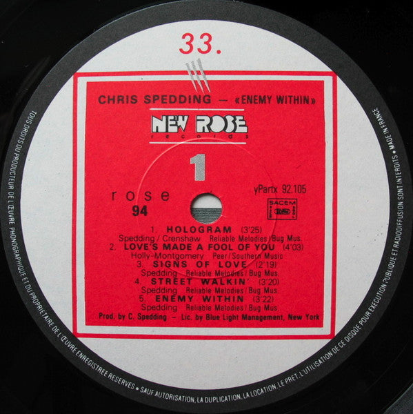 Chris Spedding - Enemy Within (Vinyl, LP, Album) Near Mint (NM or M-) / Near Mint (NM or M-)