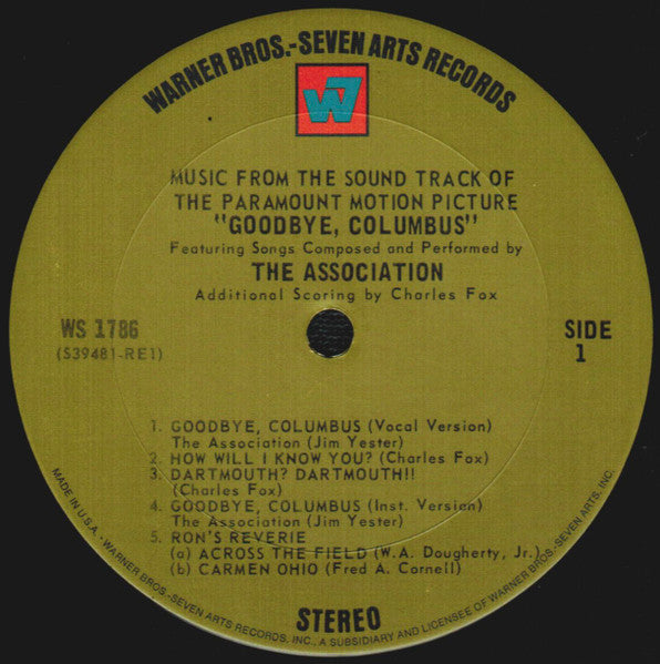 The Association (2) - Music From The Sound Track Of The Paramount Motion Picture "Goodbye, Columbus" (Vinyl, LP, Album, Stereo) Good Plus (G+) / Fair (F)