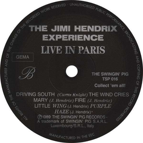 The Jimi Hendrix Experience - Live In Paris (Vinyl, LP, Unofficial Release) Very Good Plus (VG+) / Very Good Plus (VG+)
