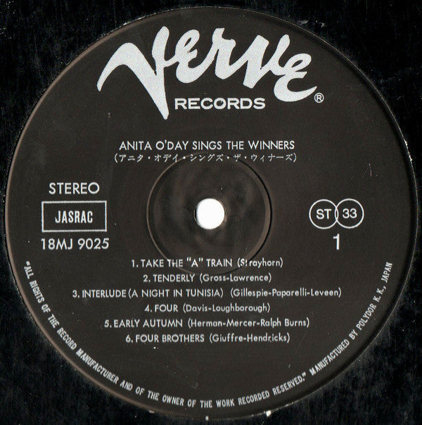 Anita O'Day - Anita O'Day Sings The Winners (Vinyl, LP, Album, Limited Edition, Reissue, Stereo) Very Good Plus (VG+) / Very Good (VG)