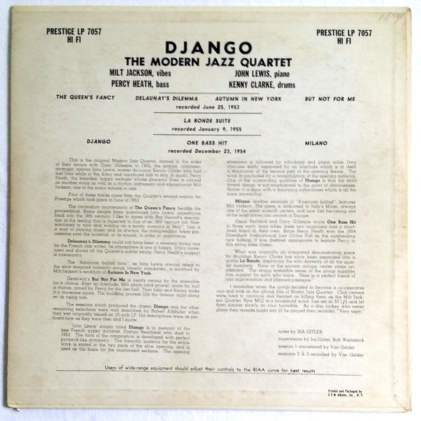 The Modern Jazz Quartet - Django (Vinyl, LP, Album, Repress, Mono) Good Plus (G+) / Good Plus (G+)