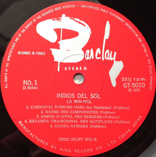 Various - Indios Del Sol = アンデスの祭りと踊り / ボリビアとペルーの伝説音楽 (Vinyl, LP, Reissue, Stereo) Very Good Plus (VG+) / Very Good Plus (VG+)