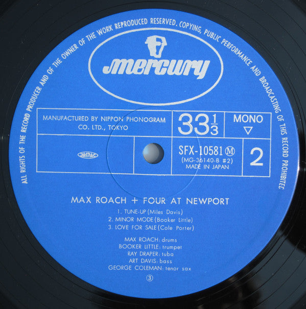 Max Roach Quintet - Max Roach + 4 At Newport (Vinyl, LP, Album, Reissue, Mono) Very Good Plus (VG+) / Very Good Plus (VG+)