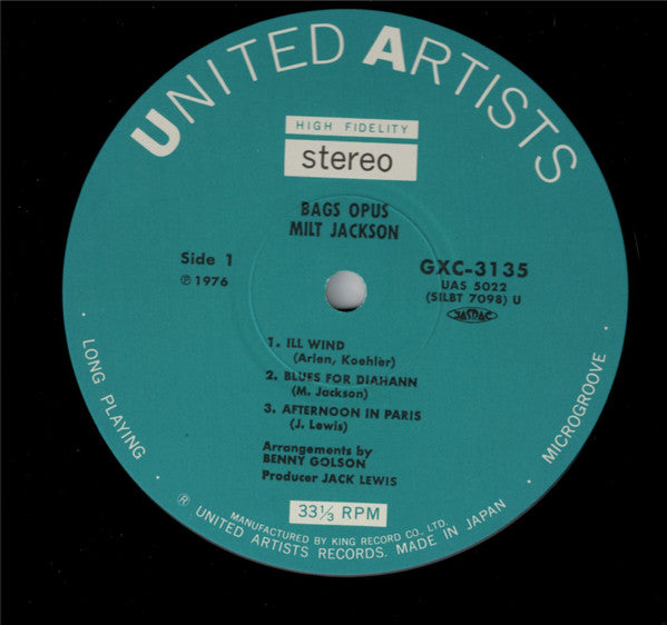 Milt Jackson - Bags' Opus (Vinyl, LP, Album, Reissue, Stereo)